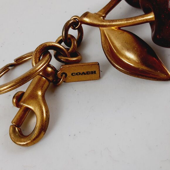 Coach Cherries Keyfob Brushed Antique Brass & Solid Resin Cherries Charm 5" - Picture 5 of 13